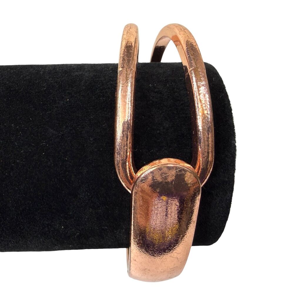 Rose Gold Tone Fashion Hinged Bangle Bracelet Interlocking Design Modern Cuff 6"